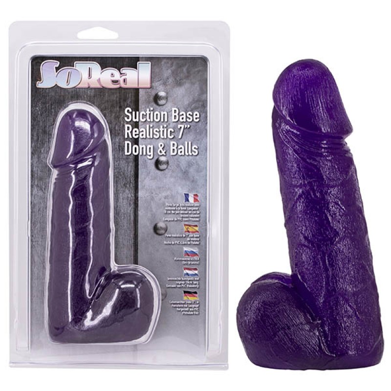 So Real Suction Base Realistic 7" Dong and Balls - Purple
